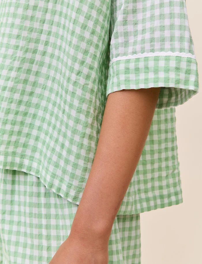 Seersucker Gingham Boxer PJ in Apple Green