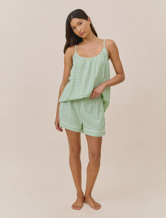Seersucker Gingham Cami Boxer PJ in Green Apple