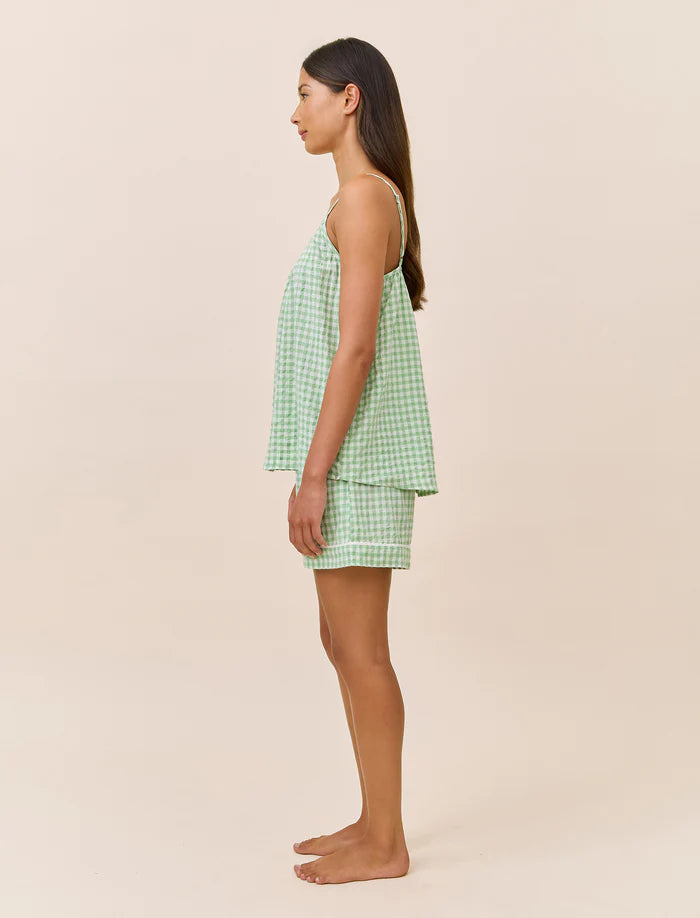 Seersucker Gingham Cami Boxer PJ in Green Apple