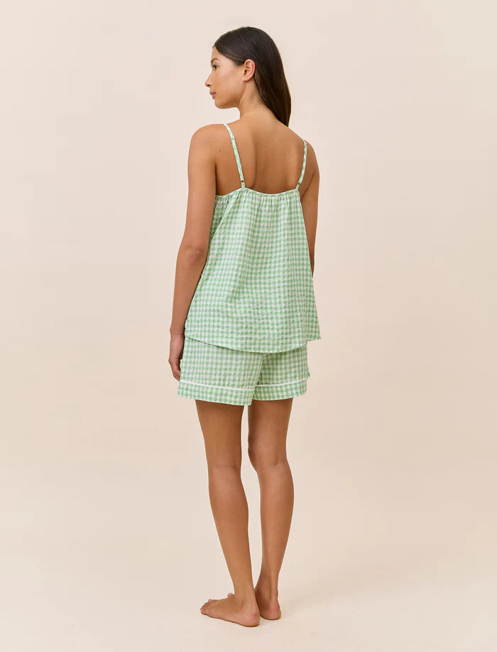 Seersucker Gingham Cami Boxer PJ in Green Apple