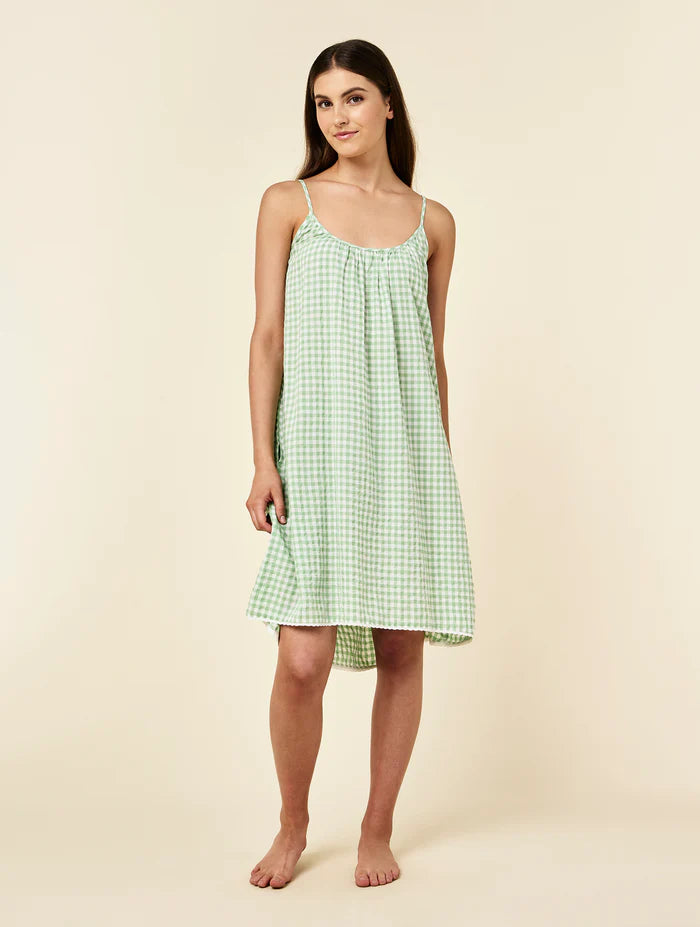 Seersucker Strappy Nightie in Green Apple