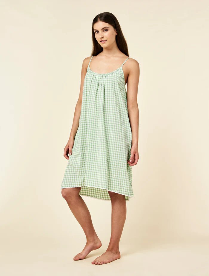 Seersucker Strappy Nightie in Green Apple