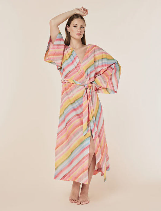 Sophie Stripe Maxi Kimono Robe in Pink Sorbet