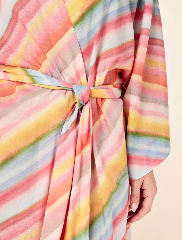 Sophie Stripe Maxi Kimono Robe in Pink Sorbet