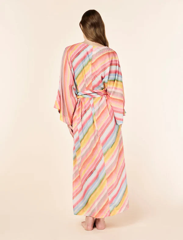 Sophie Stripe Maxi Kimono Robe in Pink Sorbet