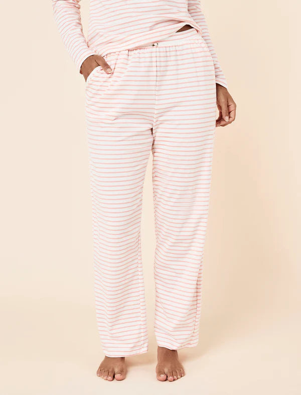Soft Organic Cotton Knit Full Length Pant in Persimmon Ecru