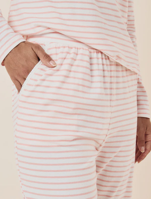 Soft Organic Cotton Knit Full Length Pant in Persimmon Ecru