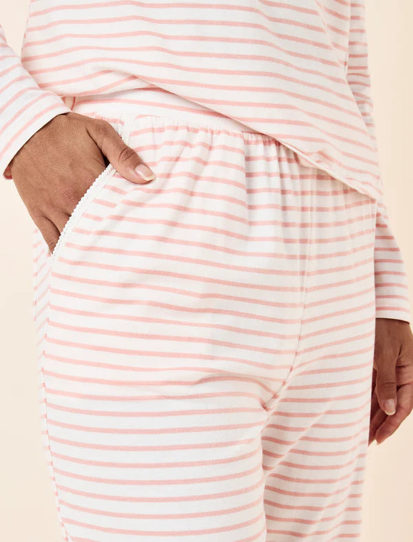 Soft Organic Cotton Knit Full Length Pant in Persimmon Ecru