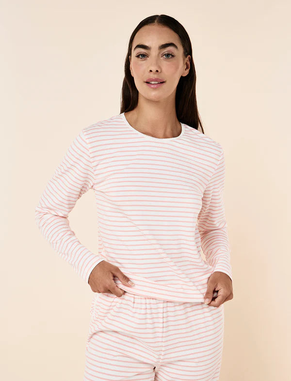 Soft Organic Cotton Knit Long Sleeve Top in Persimmon Ecru