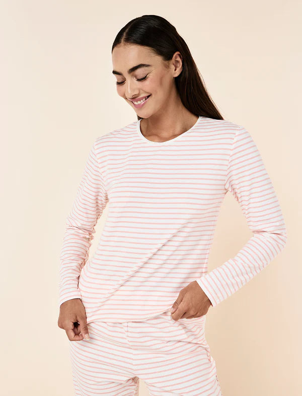 Soft Organic Cotton Knit Long Sleeve Top in Persimmon Ecru