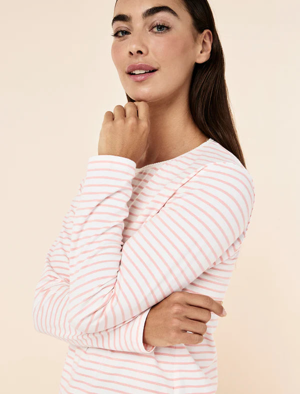 Soft Organic Cotton Knit Long Sleeve Top in Persimmon Ecru