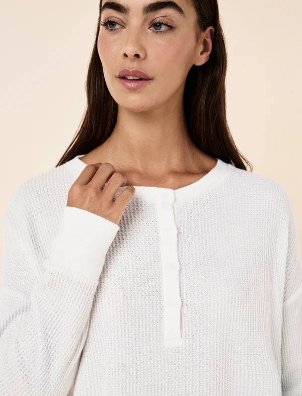 Super Soft Waffle Long Sleeve Henley Top in Ecru