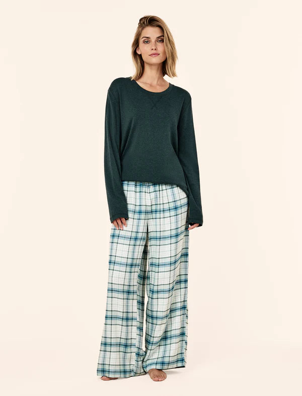 Comfy Plaid Full Length Pant in Deep Emerald