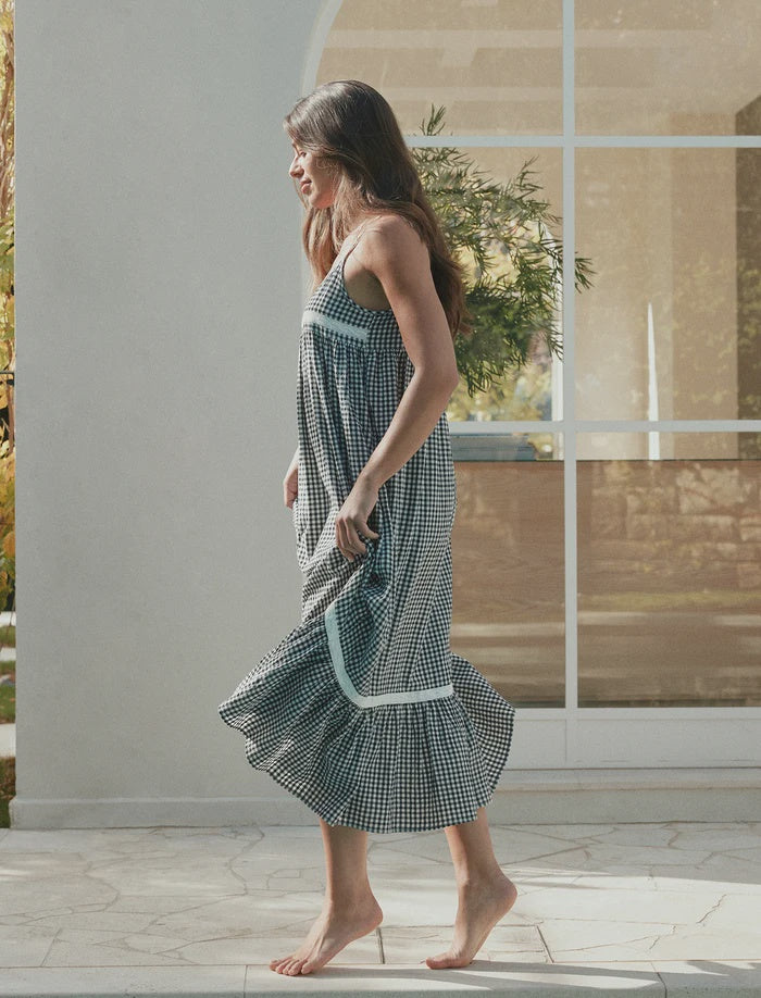 Seersucker Lace Insert Maxi Nightie