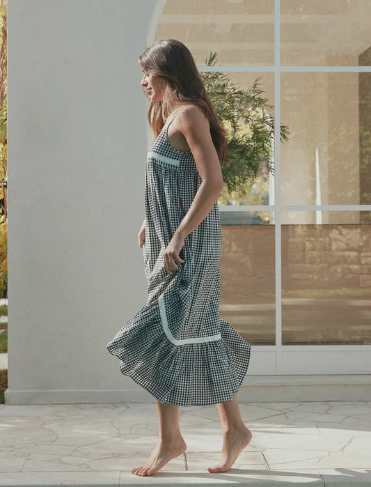 Seersucker Lace Insert Maxi Nightie