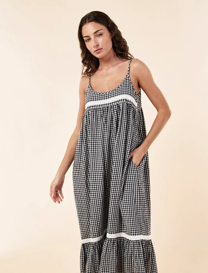 Seersucker Lace Insert Maxi Nightie