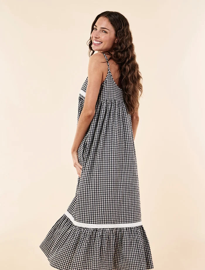 Seersucker Lace Insert Maxi Nightie
