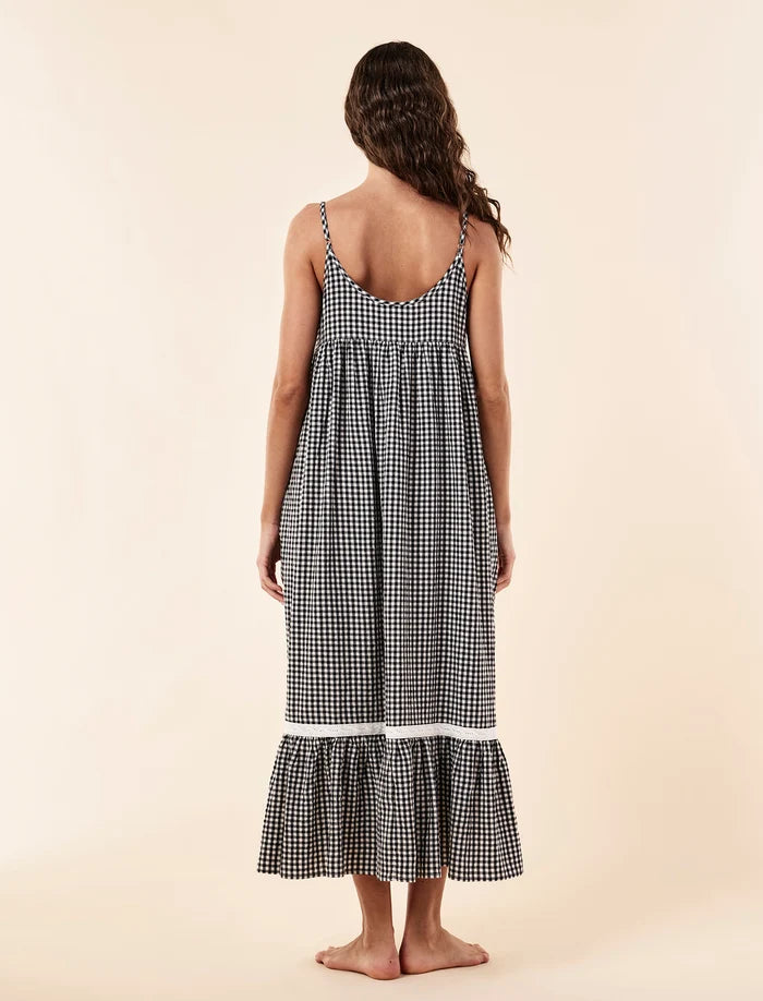 Seersucker Lace Insert Maxi Nightie