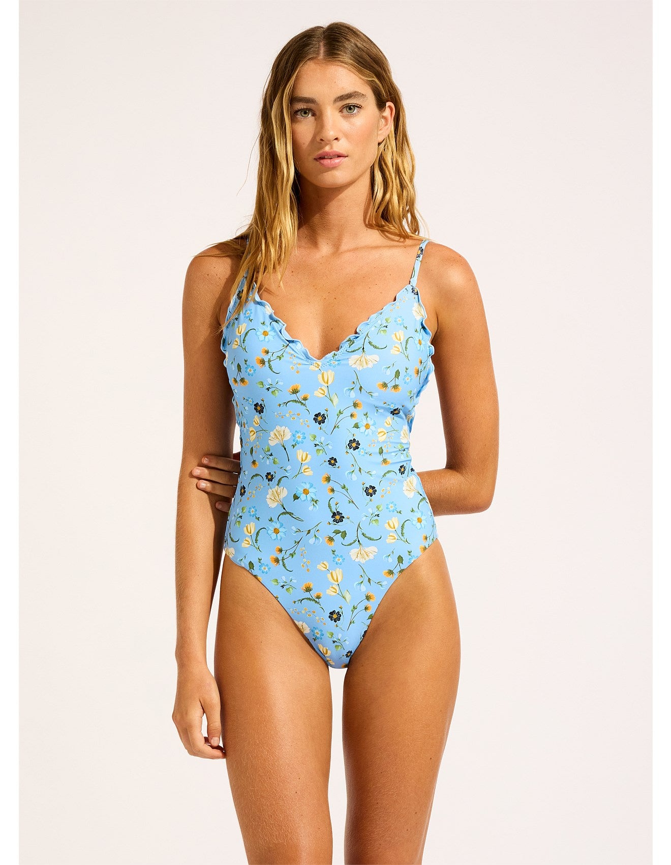 Modern Romance V Neck One Piece In Powder Blu