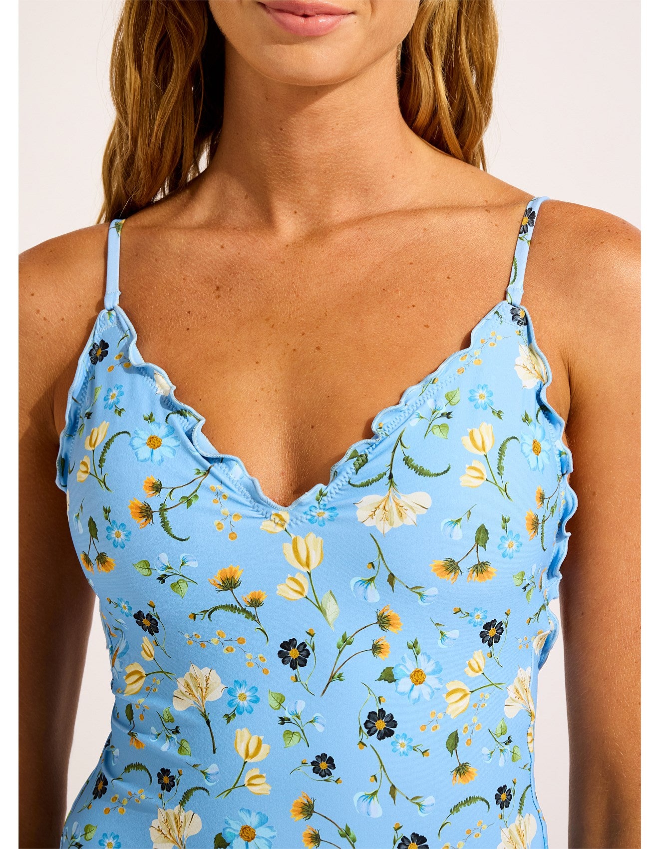 Modern Romance V Neck One Piece In Powder Blu