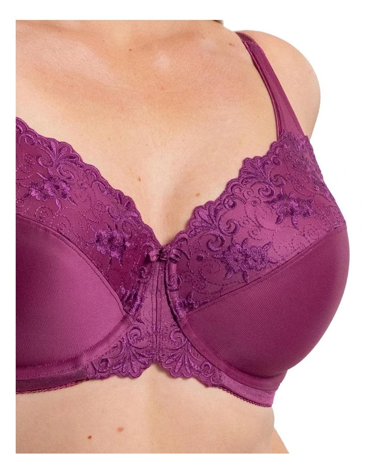 Embroidered Minimiser Bra in Flower Purple