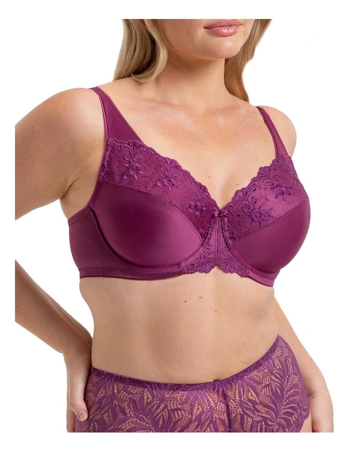 Embroidered Minimiser Bra in Flower Purple
