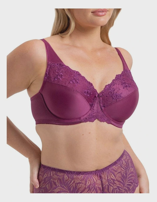 Embroidered Minimiser Bra in Flower Purple