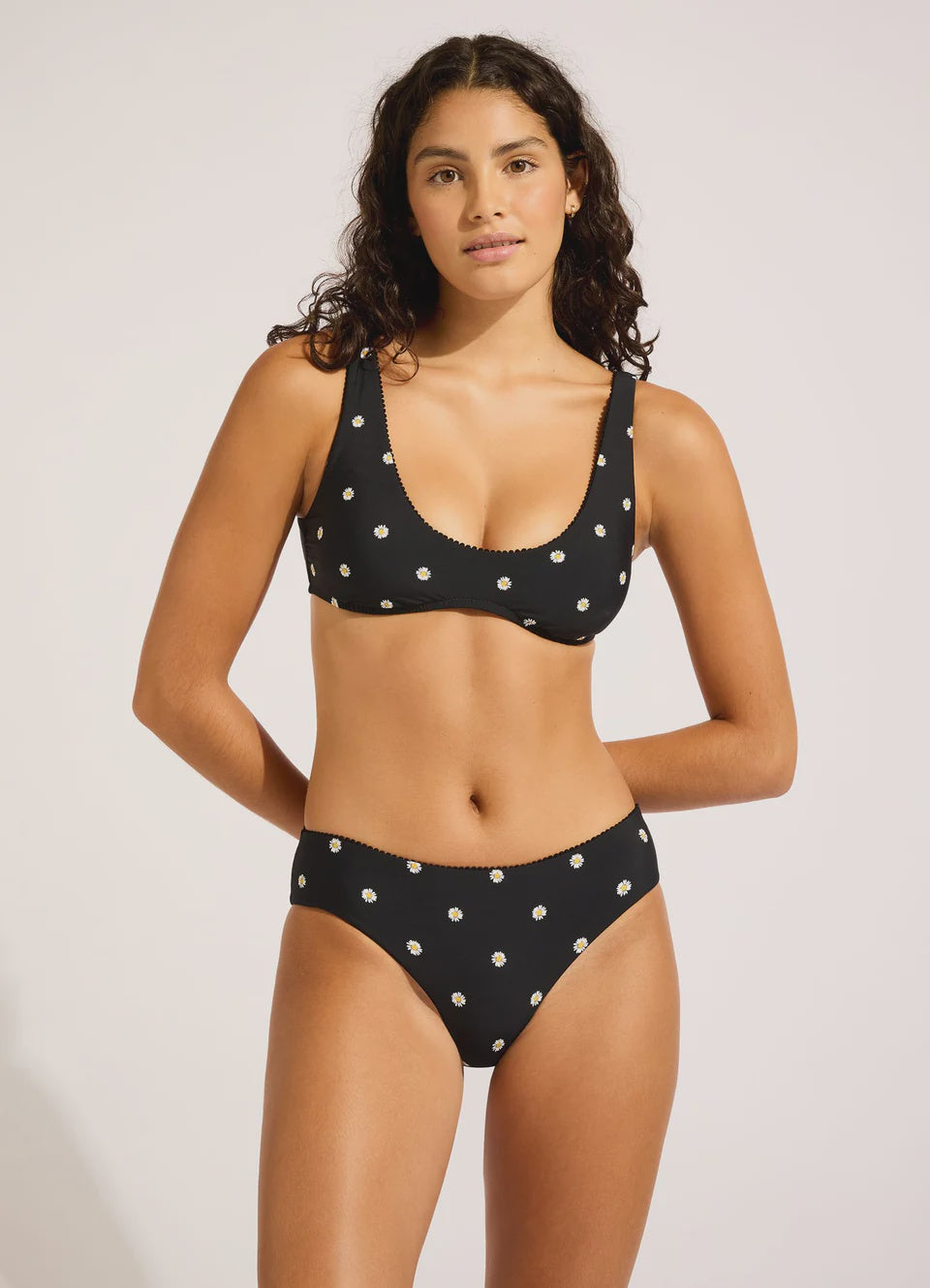 Daisy Chain Retro Bikini Bottom in Black