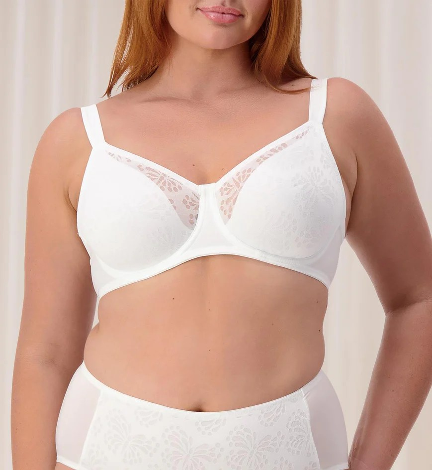 Lacy Minimiser Bra in White and Beige