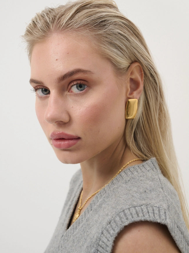 Square Duo Tone Statement Earrings