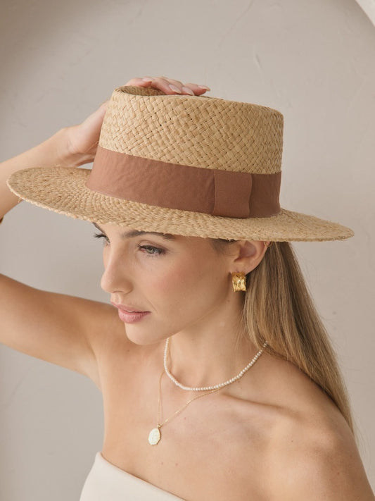 Island Ribbon Straw Boater Hat