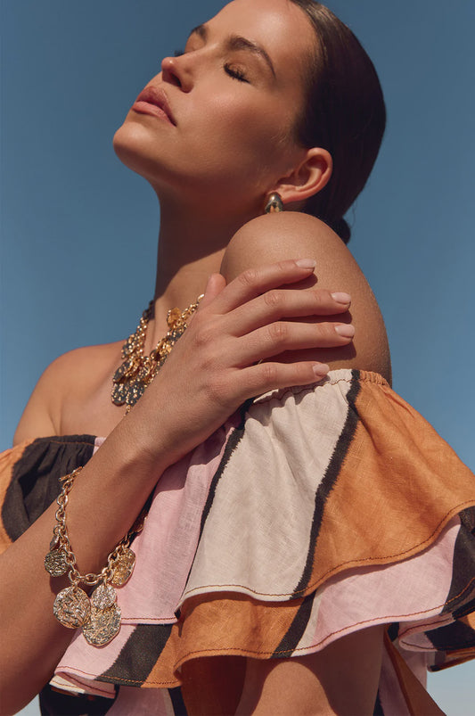 Molten Metal Disc Bracelet in Gold