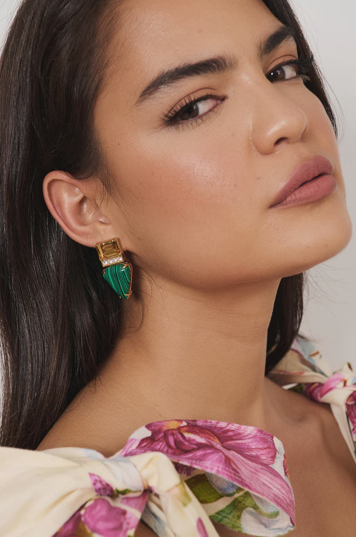 Semi Precious Stone Jewel Event Earrings in Green