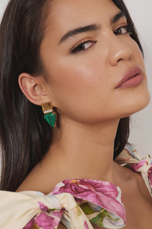 Semi Precious Stone Jewel Event Earrings in Green