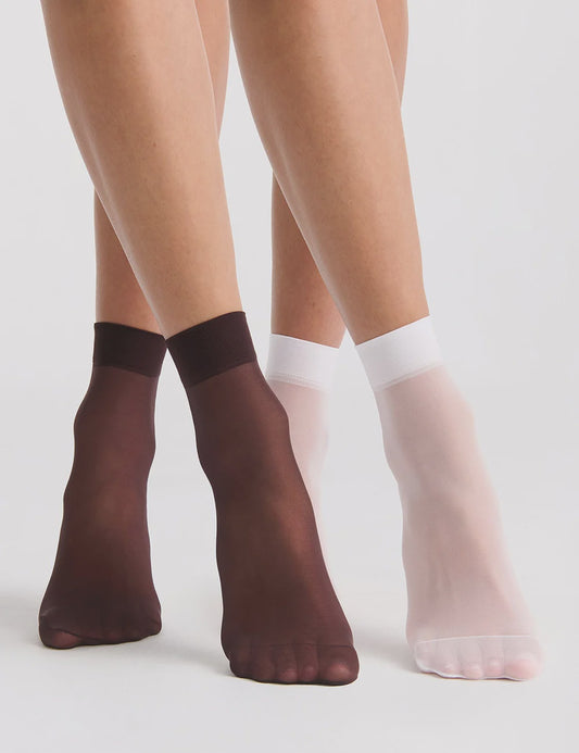 Coloured Sheer Ankle 2 Pack - Fudge/White