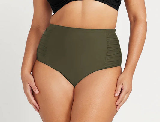 Olive Hues Botticelli High Waist Ruched Bikini Bottom