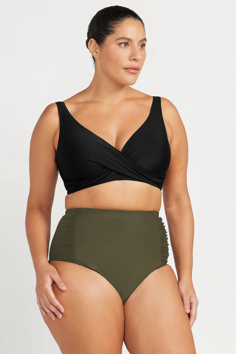 Olive Hues Botticelli High Waist Ruched Bikini Bottom