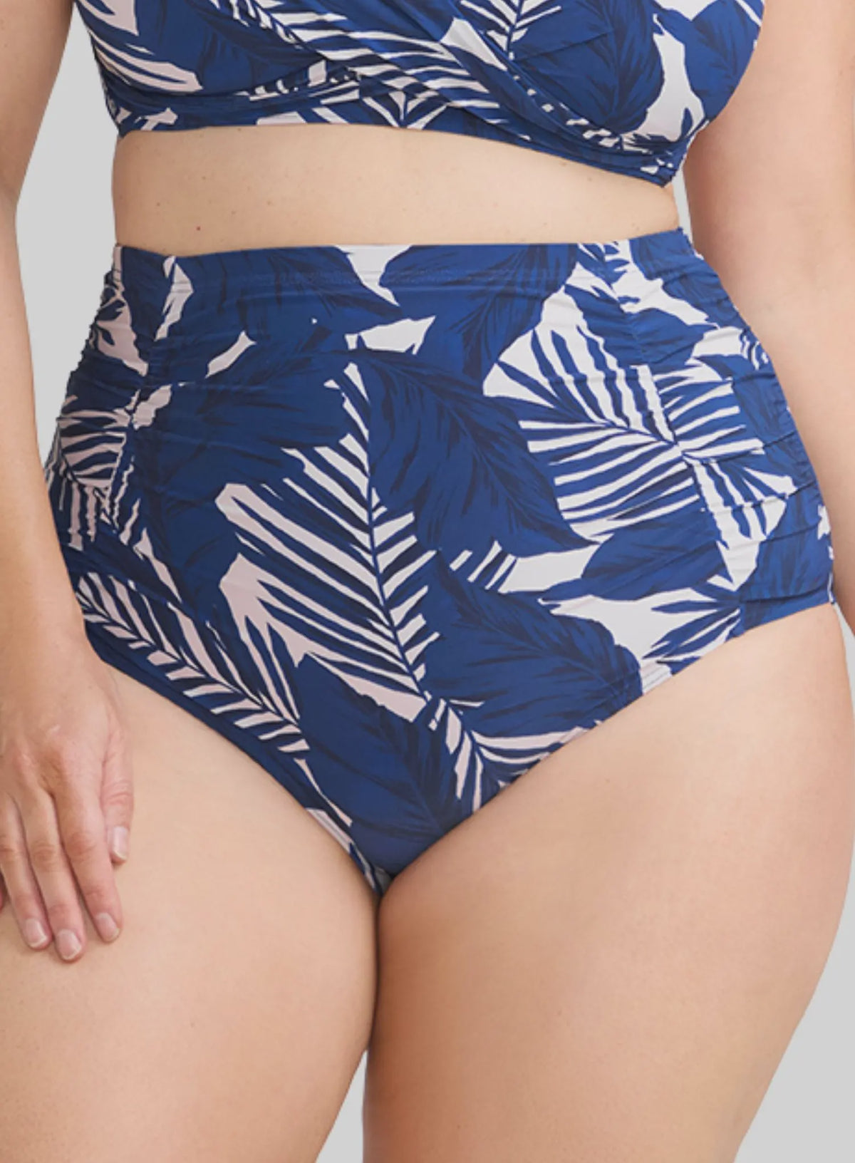 Lanthera Raphael High Waist Ruched Swim Pant Navy Peony