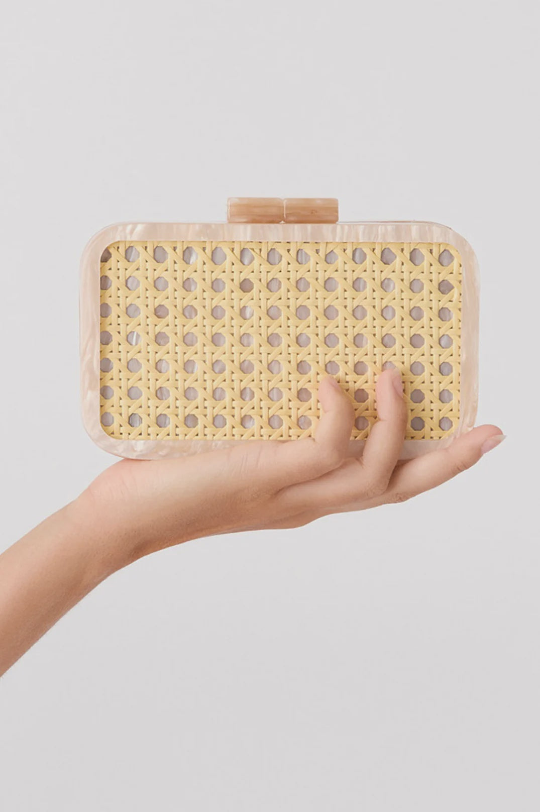 Aggie Weave & Resin Structured Clutch in Natural