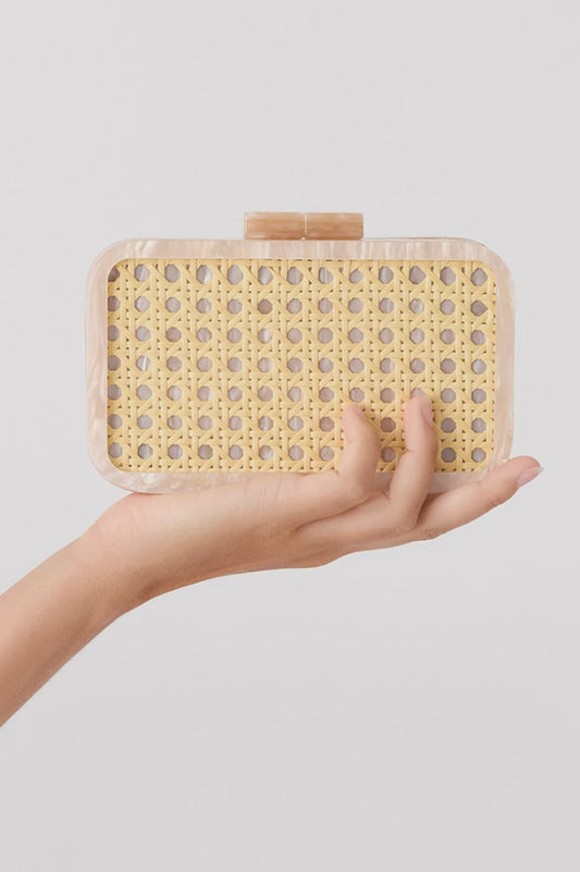 Aggie Weave & Resin Structured Clutch in Natural
