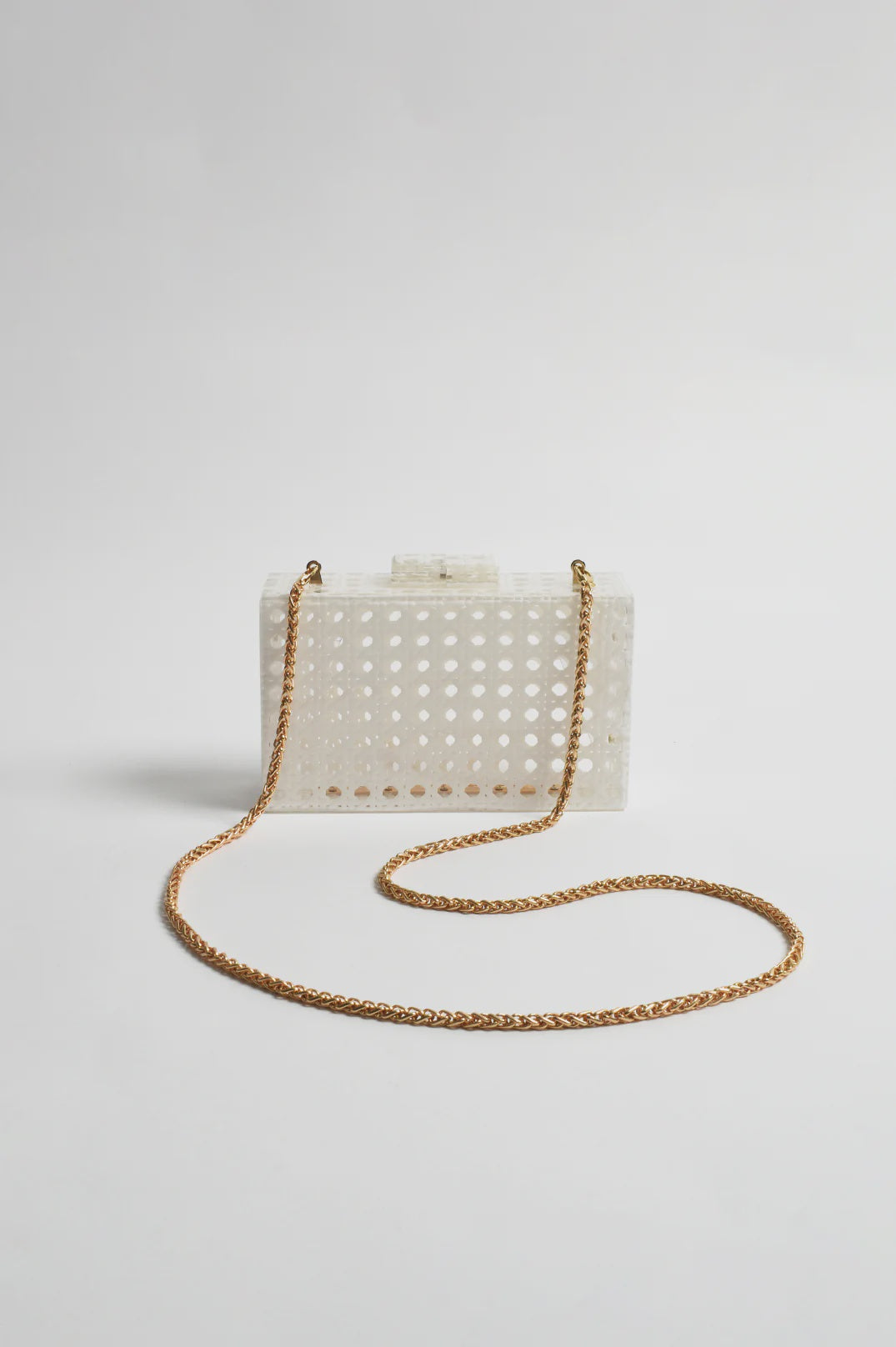 Sadie Picnic Weave Clear Structured Clutch in White/Clear