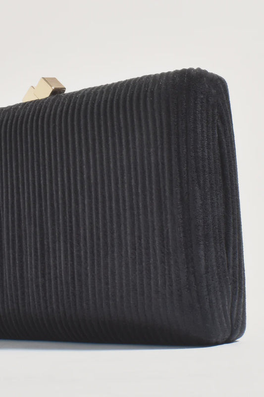 Molten Clasp Metallic Structured Clutch in Black