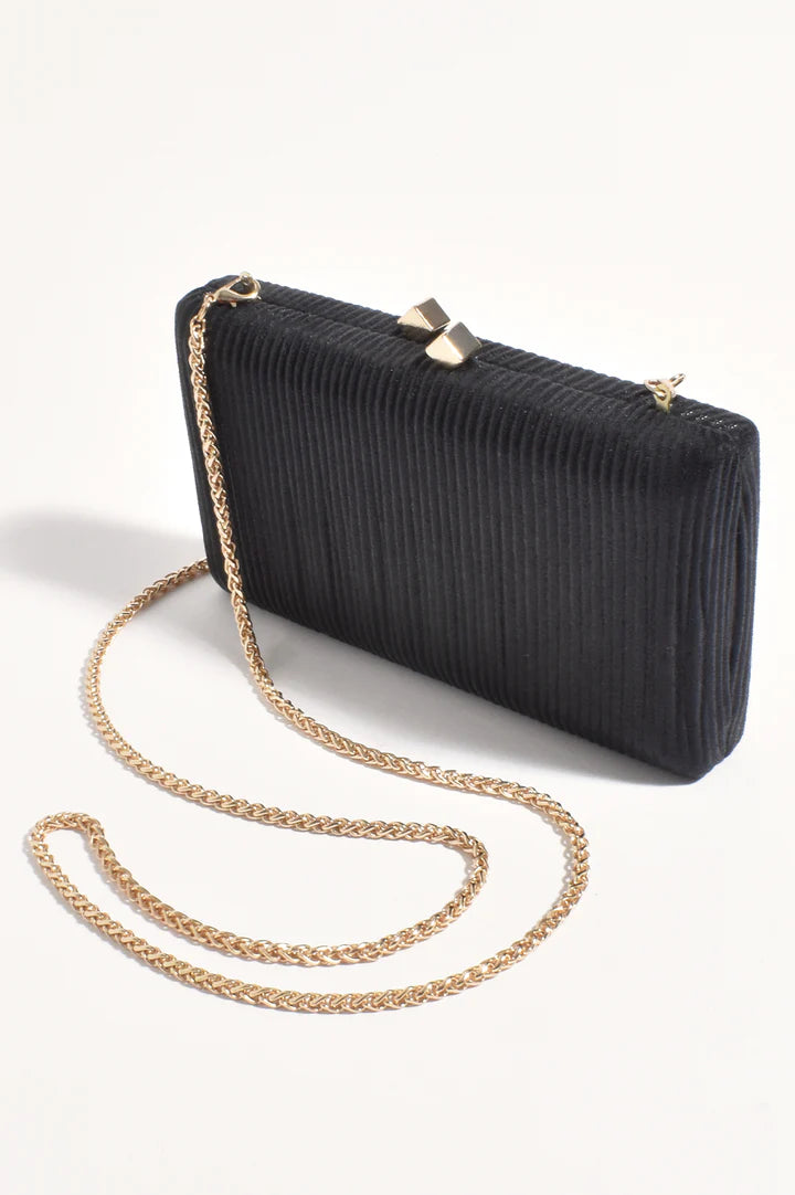 Molten Clasp Metallic Structured Clutch in Black
