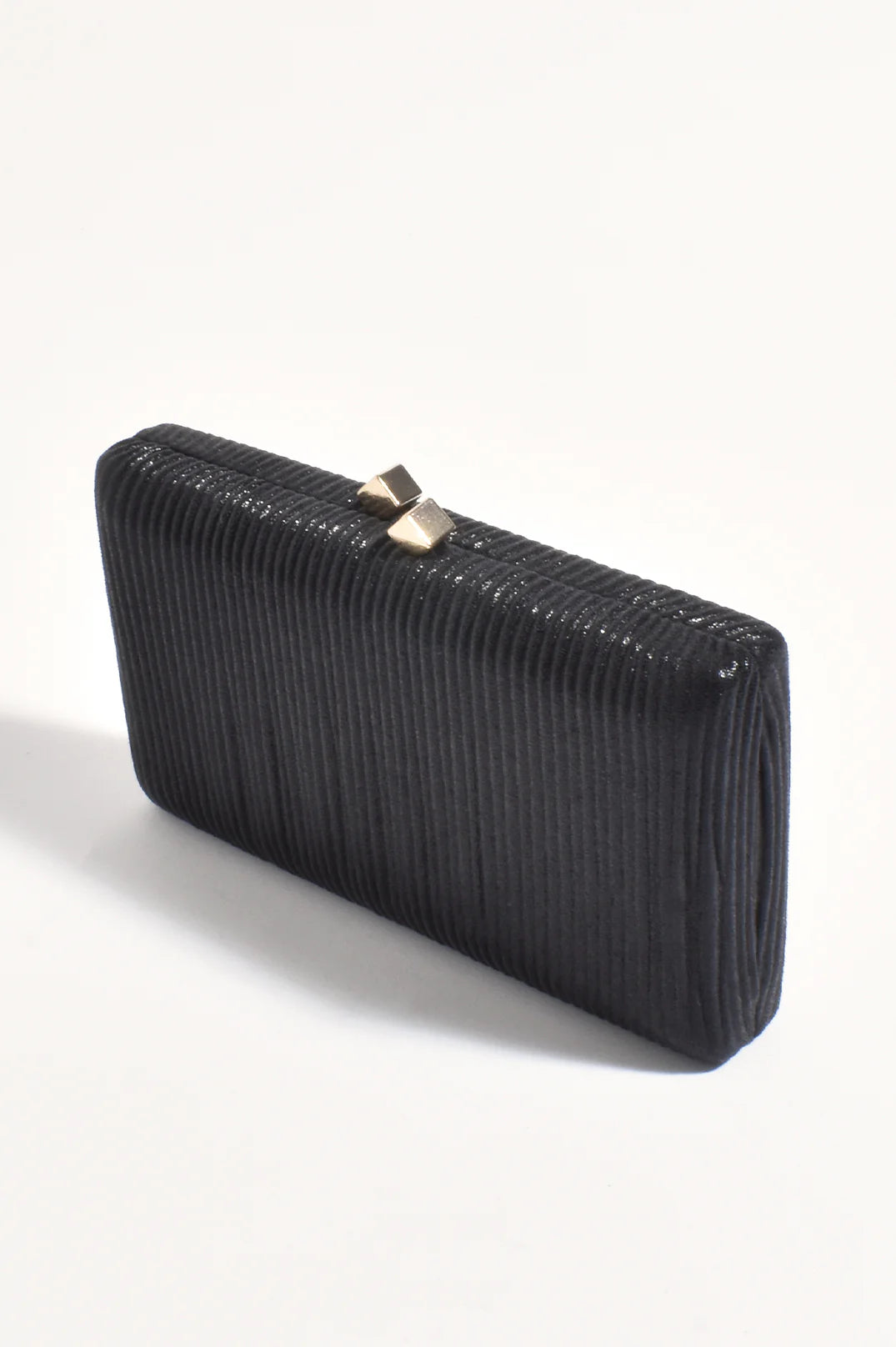 Molten Clasp Metallic Structured Clutch in Black