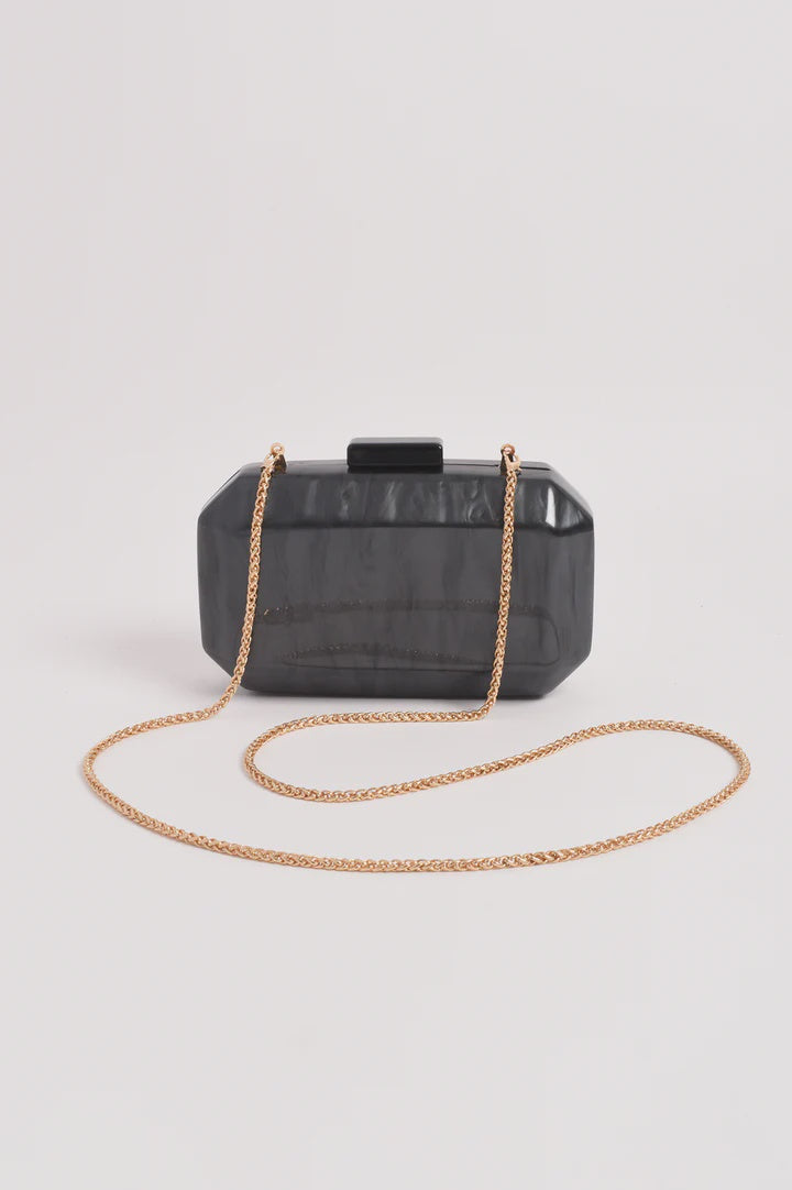 Juliana Bevelled Edge Resin Structured Clutch in Grey