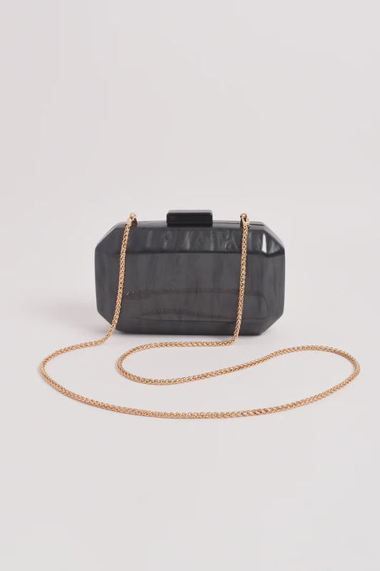 Juliana Bevelled Edge Resin Structured Clutch in Grey