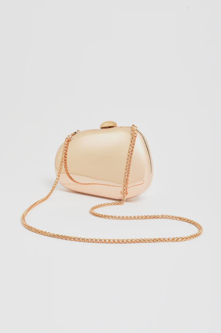 Abstract Curved Metal Clutch in Gold