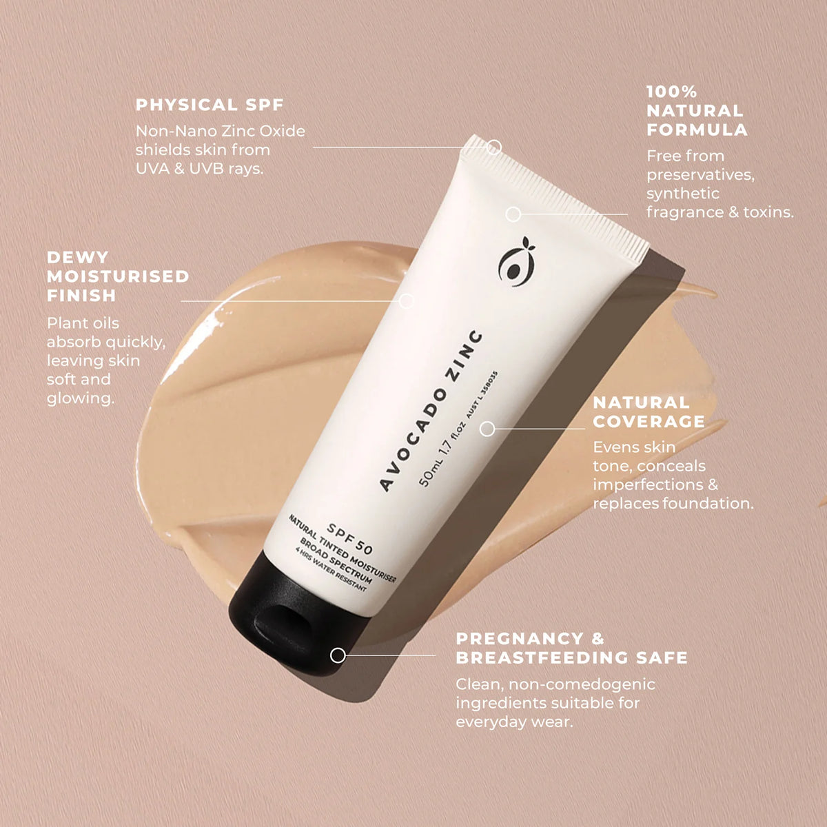 SPF 50 Natural Tinted Moisturiser in Dark