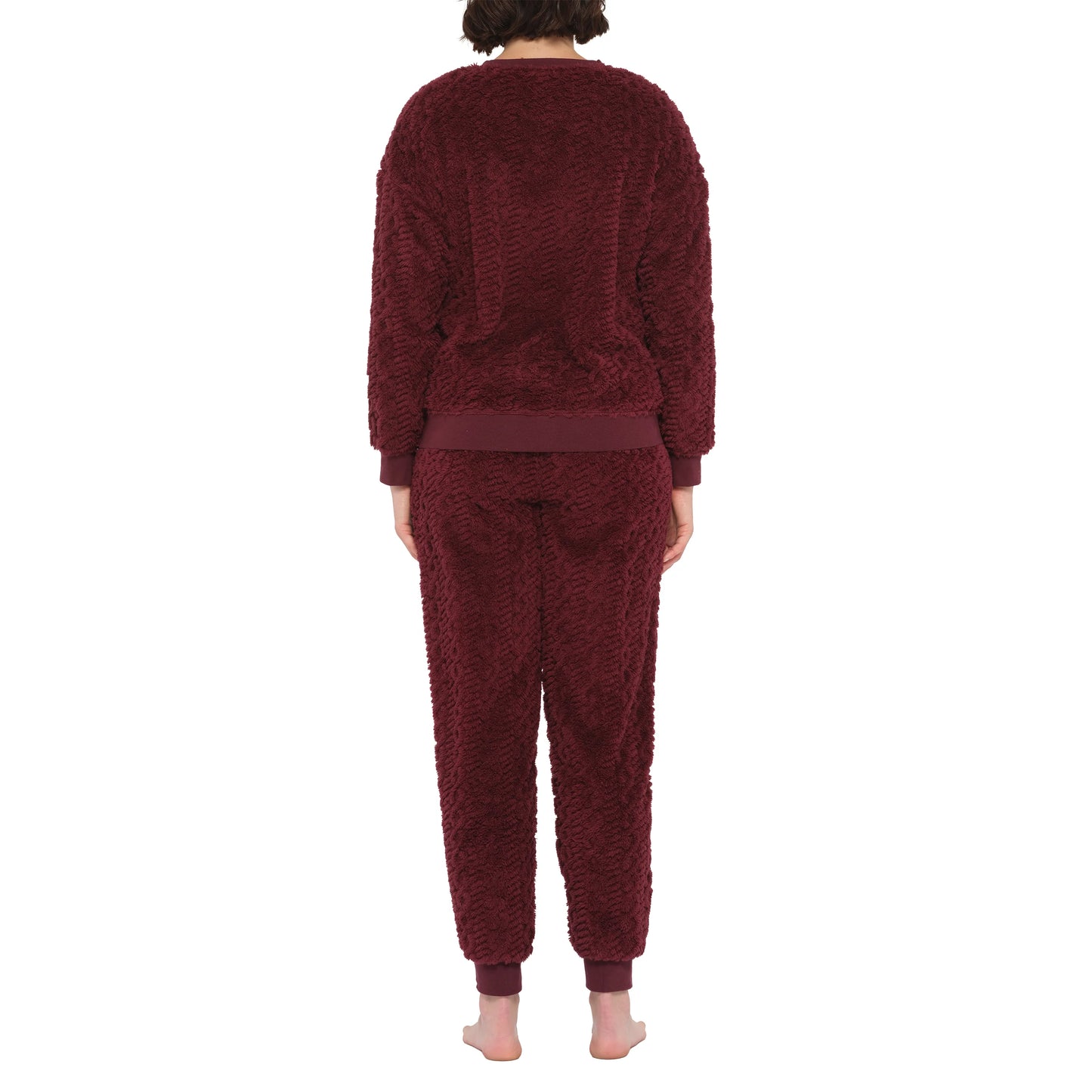 Lux Sherpa Fleece Lounge Set in Burgandy