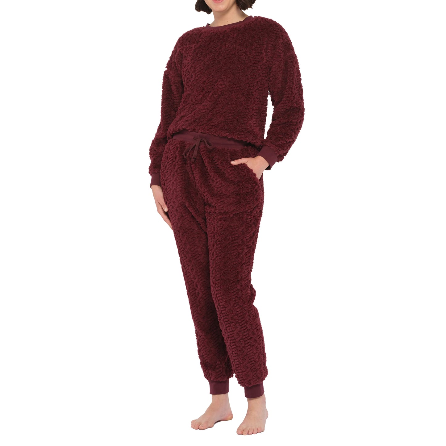 Lux Sherpa Fleece Lounge Set in Burgandy
